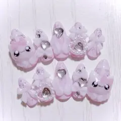 No.606　ネイルチップ 現品 量産型 地雷系 サブカル 平成女児 猫 ピンク