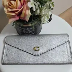週末限定【COACH☆未使用】希少★ソフトウォレット　メタリック　シルバー長財布