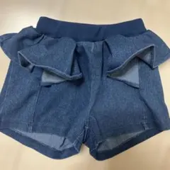 petit main フリル付きデニムショートパンツ
