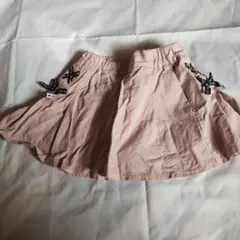 ピンク フレアキュロットスカート 黒リボン付き