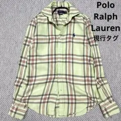 ポロラルフローレン 現行 チェック グリーン ポニー刺繍 ブルー M相当
