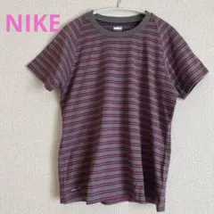 【NIKE fit】 ナイキ ボーダー Tシャツ XL グレー×パープル DRY