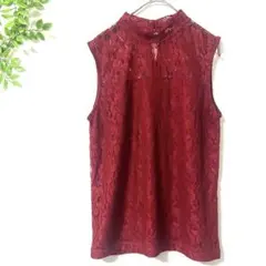 MOUSSY マウジー　ノースリーブ　トップス　ハイネック　レース装飾　シアー