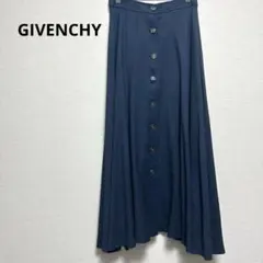 GIVENCHYジバンシー　ネイビー 前ボタン付き　フレアロングスカート　Mのサムネイル