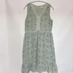 LOFT outlet 総柄 ノースリーブワンピース 膝丈 ミントグリーン M