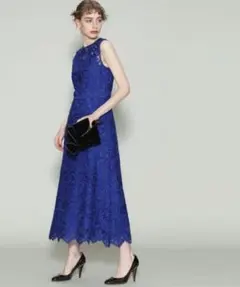 GRACECONTINENTALフラワーレースミッドドレスロングワンピース結婚式