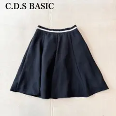 【C.D.Sベーシック】膝丈フレアスカート（M)ウエストゴム バイカラーのサムネイル