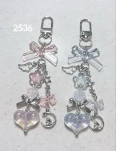 ビーズキーホルダー ピンク 青 水色 韓国 y2k コレクトブック 2点