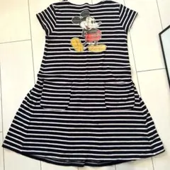 デニムダンガリー ミッキーマウス ボーダーワンピース 130140フィス
