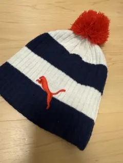 PUMA ボンボン付きニット帽 ネイビー/ホワイト
