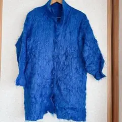 レア✨【海外古着】青いオーバーサイズカーディガン　トップス　一点物　単色