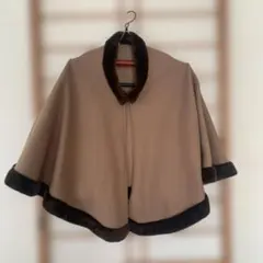 ベージュ フリース ポンチョ ファー付き
