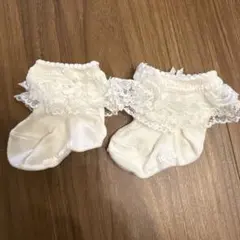 ミキハウス　ホワイト ベビー靴下 7-8サイズ レースフリル