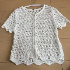 ホワイト 透かし編み 半袖のサムネイル