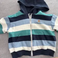 プティマイン POLO ボーダー パーカー ブルー系 100