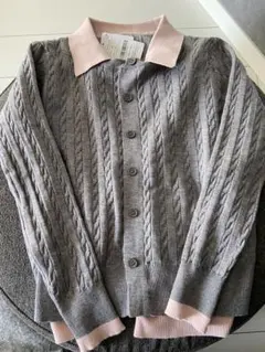 AMELY ケーブルニットカーディガン グレー