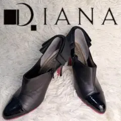 美品✨DIANA ブラック ハイヒール オープントゥ　ブーティ　取り外し可リボン