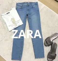 【値下】ZARA スキニー ダメージデニム ライトブルー サイズ40(L) 美品のサムネイル