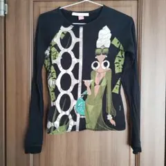 jordi labanda イラストプリント 長袖Tシャツ 黒と緑