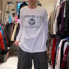 US AIR FORCE 空軍 ミリタリー y2k サーマル ワッフル ロンT