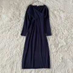 トゥエルブアジェンダ 【M】 ネイビーリブ編み カットソー ワンピース