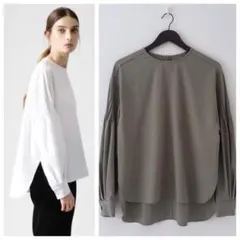 《美品》ADORE クリアコンパクトクルーネックブラウス 長袖 ピンタック M