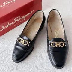 【フェラガモ】ガンチーニ ローファー 黒 5½D 約23cm レザー パンプス
