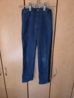 ANNA SUI mini 140cm ダークブルー ロゴ刺繍 裏起毛