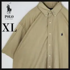 【人気XLサイズ】ラルフローレン 半袖 BDシャツ ワンポイント刺繍ロゴ 茶