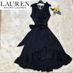 極美品 ラルフローレン ラップドレス パーティドレス リボンAライン 黒 XL