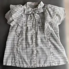 mezzo piano チェック柄半袖リボンブラウス L
