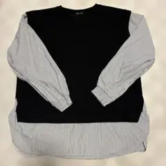 《4L》ブラックストライプ重ね着風トップス　大きいサイズ