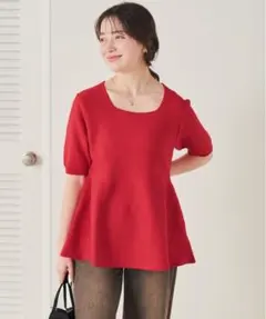 titivateハーフスリーブペプラムニットトップス　レッド　Mのサムネイル