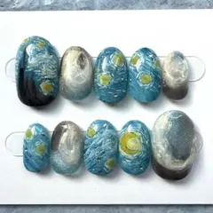 現品 ネイルチップ ゴッホ 星月夜 マグネット ニュアンス 絵画風 パール