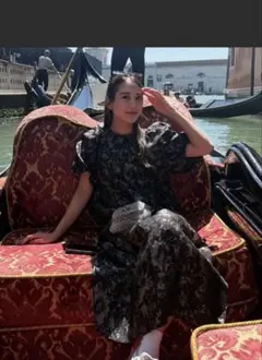 |MTサイズ|バブルスリーブジャガードドレス