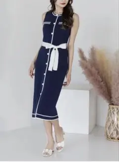 JULIABOUTIQUE ダマスク柄ニットワンピース ノースリーブのサムネイル
