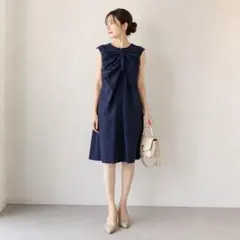 美品　ランバンオンブルー　リボン デザイン ワンピース　ネイビー　38のサムネイル