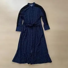 ZARA ザラネイビー ドット柄 ワンピース　リボン付きレース袖