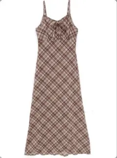 チェック柄リボンキャミソールワンピース[dk1410]
