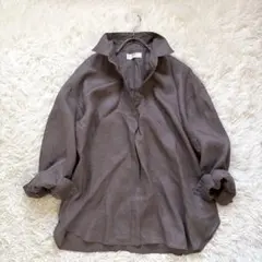 UNIQLO プレミアムリネン スキッパーシャツ M ブラウン 茶色 麻100%のサムネイル