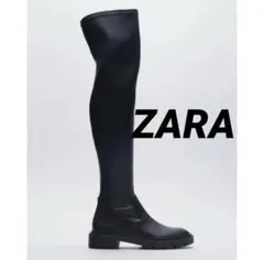 ZARA ザラ ブラックフラットブーツ トールストレッチ　ニーハイブーツ　新品
