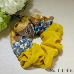 シュシュ 花柄 黄色 ベージュ ハンドメイド No.1145