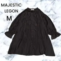 MAJESTIC LEGON ブラック バンドカラー 薄手 シャツワンピース Мのサムネイル