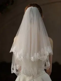 二段レース付きホワイトウェディングベール