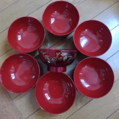 沈金 花 輪島塗り漆器 赤 蓋付き腕4セット 能登半島地震・奥能登豪雨