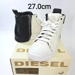 DIESEL✨27cm ハイカットスニーカー 白黒 サイドZIP 箱付のサムネイル