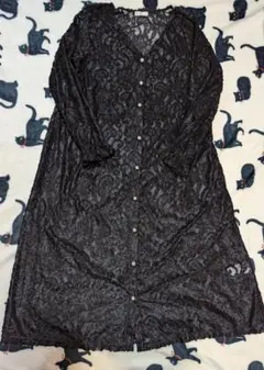 アクシーズファム 黒レース ロングカーディガン ブラック