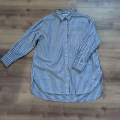 UNIQLO ストライプ柄 長袖シャツ Lサイズ　ネイビー