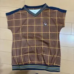 FILA 半袖チェック柄Tシャツ ブラウン系