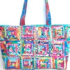 ケイフファセット カラフル ログキャビン パッチワークトートバッグ　ハンドメイド